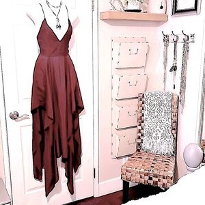 Shareen Collections Maroon Ox Blood Backless Halter Corset Maxi Formal Dress 8